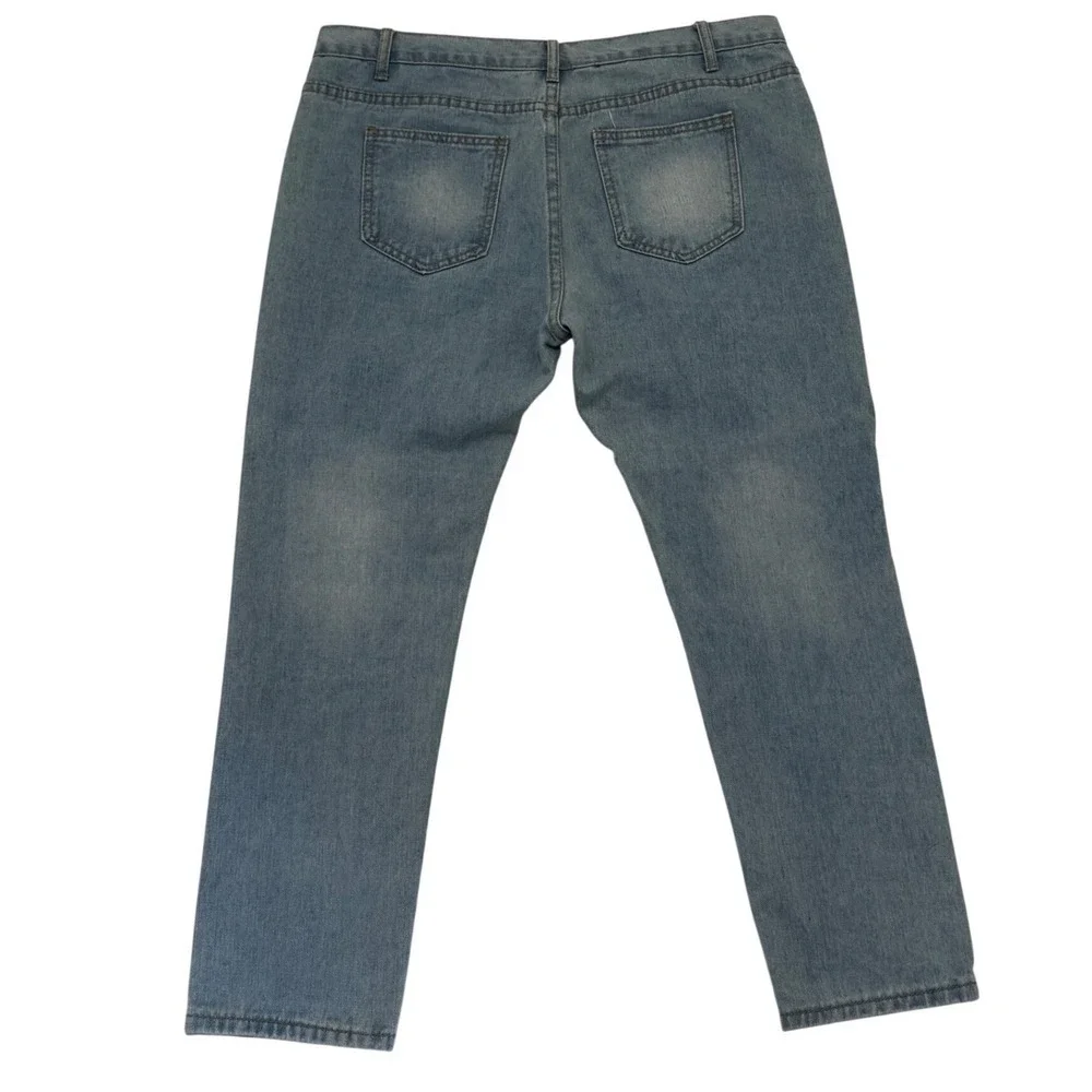 Unbranded Distressed Straight Leg Jeans Womens Light Blue Wash Good Ripped Denim